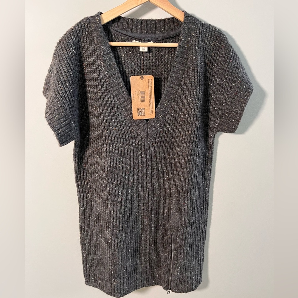 Ruff Hewn Womens Gray Ribbed V-Neck Tunic Sweater Side Zip RH5HC541M Size‎ M NEW